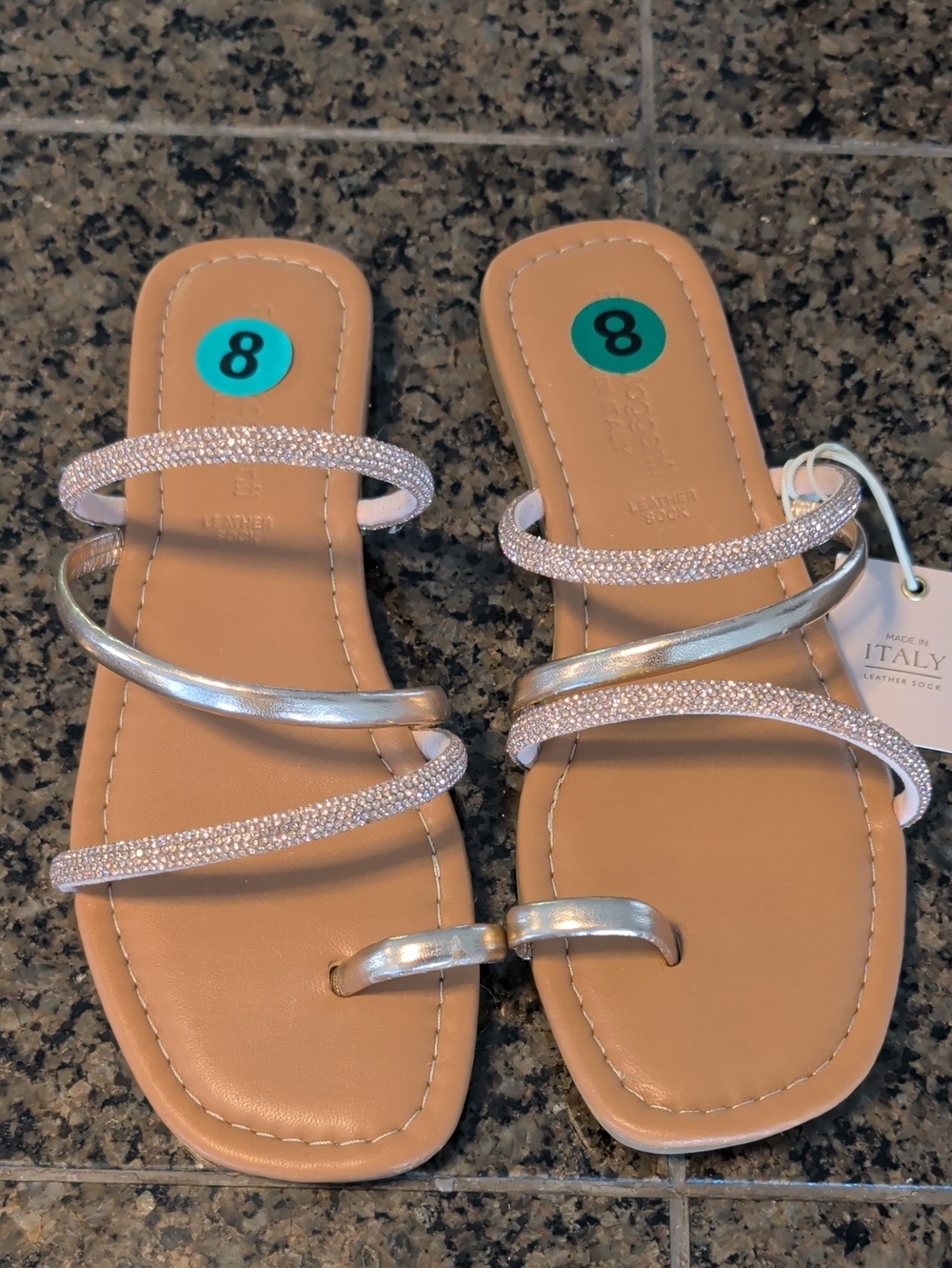 5 For $25 Women's Rose Gold Strappy Rhinestone Slide Sandals